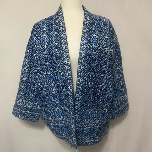 J. Jill Pure Jill open front ikat print quilted cotton jacket - Picture 3 of 8